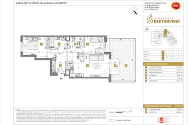 Rzut - Mieszkanie na sprzedaż 1 pokój o powierzchni 63,82 m² - numer D2 w Apartamenty Beethovena etap 2 - apartamenty inwestycyjne