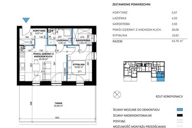 Rzut - Mieszkanie na sprzedaż 2 pokoje o powierzchni 44,76 m² - numer 7 w Comfort Corner