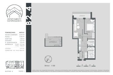 Rzut - Mieszkanie na sprzedaż 2 pokoje o powierzchni 48,78 m² - numer B2.4 w Apartamenty Czarnoleska