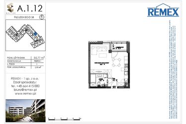 Rzut - Mieszkanie na sprzedaż 1 pokój o powierzchni 35,62 m² - numer A.1.12 w Osiedle BALTICA