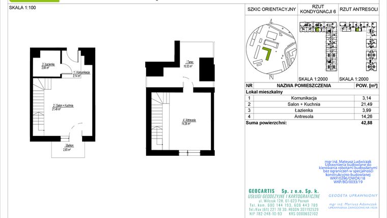 Rzut - Mieszkanie na sprzedaż 2 pokoje o powierzchni 42,88 m² - numer B45 w Jasielska 8C