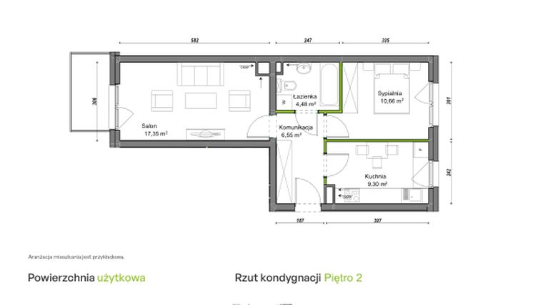 Rzut - Mieszkanie na sprzedaż 2 pokoje o powierzchni 48,34 m² - numer D2/E/06 w Orawska Vita