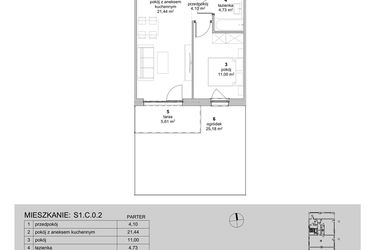 Rzut - Mieszkanie na sprzedaż 2 pokoje o powierzchni 41,27 m² - numer S1.C.0.2 w ATAL Idea Swarzędz II