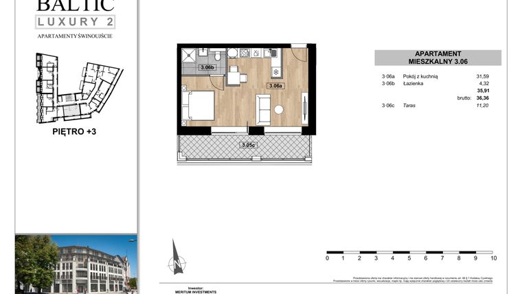 Rzut - Mieszkanie na sprzedaż 2 pokoje o powierzchni 35,91 m² - numer 3.06 w Baltic Luxury 2