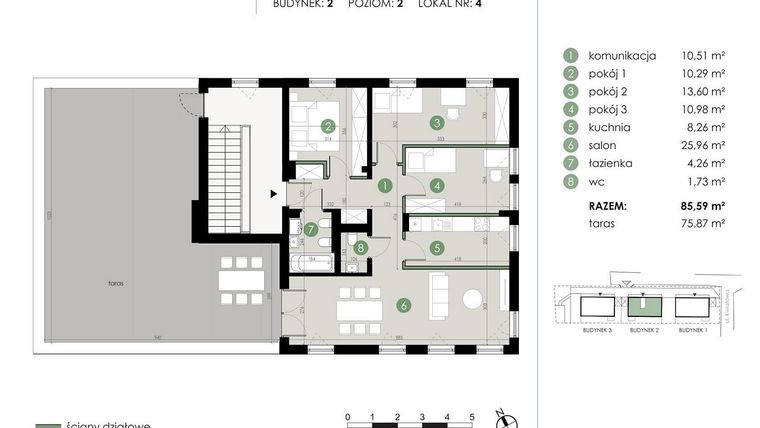 Rzut - Mieszkanie na sprzedaż 4 pokoje o powierzchni 85,59 m² - numer 2.4. w Osiedle Kwiatowa