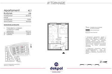 Rzut - Mieszkanie na sprzedaż 1 pokój o powierzchni 32,2 m² - numer A4.1 w Trimare
