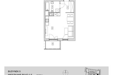 Rzut - Mieszkanie na sprzedaż 1 pokój o powierzchni 35,42 m² - numer B5-K2-1-5 w ATAL Strachowicka II