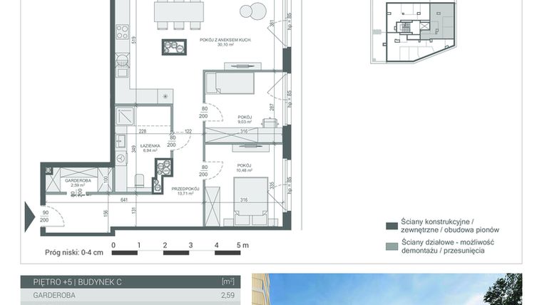 Rzut - Mieszkanie na sprzedaż 3 pokoje o powierzchni 72,85 m² - numer 36 w Unikat Apartamenty C