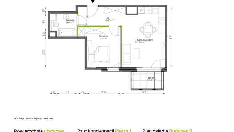 Rzut - Mieszkanie na sprzedaż 2 pokoje o powierzchni 43,11 m² - numer 012/9 w Aleje Praskie