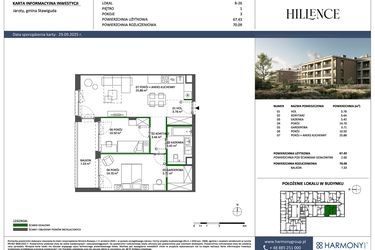 Rzut - Mieszkanie na sprzedaż 3 pokoje o powierzchni 67,43 m² - numer B-26 w Hillence etap 2