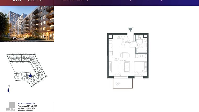 Rzut - Mieszkanie na sprzedaż 1 pokój o powierzchni 34,16 m² - numer D.2.147 w Piano