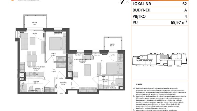 Rzut - Mieszkanie na sprzedaż 3 pokoje o powierzchni 66,15 m² - numer A.62 w Jaskółcza