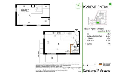 Rzut - Mieszkanie na sprzedaż 1 pokój o powierzchni 82,29 m² - numer 51 w Kowalskiego 37