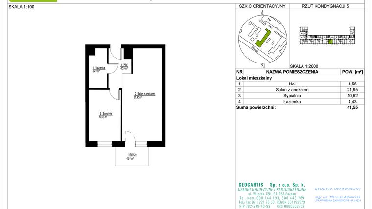 Rzut - Mieszkanie na sprzedaż 2 pokoje o powierzchni 41,55 m² - numer 28/66 w Symfonia Ptasia 28