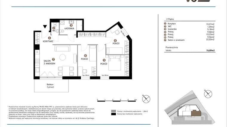 Rzut - Mieszkanie na sprzedaż 4 pokoje o powierzchni 76,89 m² - numer 2.2-M4 w NOVO 30