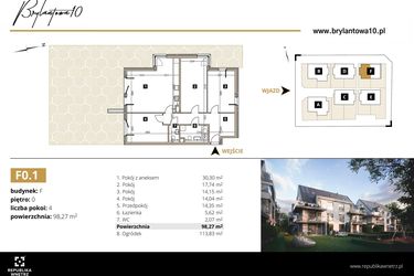 Rzut - Mieszkanie na sprzedaż 4 pokoje o powierzchni 98,27 m² - numer F0.1 w Brylantowa 10