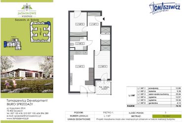 Rzut - Mieszkanie na sprzedaż 3 pokoje o powierzchni 70,19 m² - numer L1M7 w Jaśminowe Wzgórze - etap II