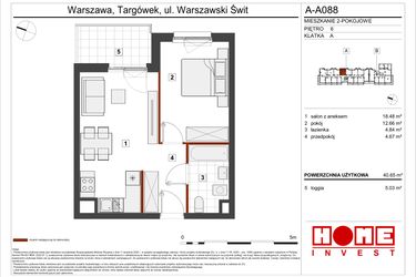 Rzut - Mieszkanie na sprzedaż 2 pokoje o powierzchni 40,65 m² - numer A-A088 w Warszawski Świt etap VII