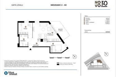 Rzut - Mieszkanie na sprzedaż 3 pokoje o powierzchni 64,32 m² - numer 0.1-M3 w NOVO 30