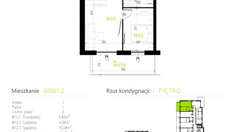 Rzut - Mieszkanie na sprzedaż 2 pokoje o powierzchni 41,06 m² - numer B6M12 w Osiedle Natura Park etap II
