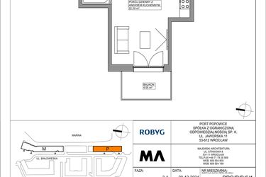 Rzut - Mieszkanie na sprzedaż 1 pokój o powierzchni 28,84 m² - numer PPO/P/B/6/1 w Port Popowice bud. M i P