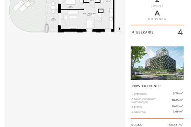 Rzut - Mieszkanie na sprzedaż 2 pokoje o powierzchni 48,33 m² - numer 4 w Semiramis