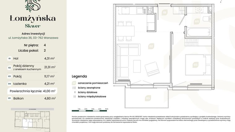 Rzut - Mieszkanie na sprzedaż 2 pokoje o powierzchni 41 m² - numer 14 w Łomżyńska Skwer