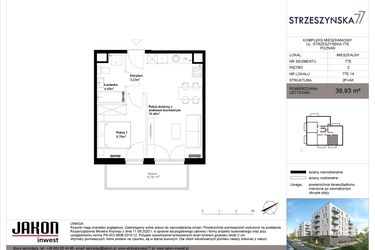 Rzut - Mieszkanie na sprzedaż 2 pokoje o powierzchni 36,93 m² - numer 77E.14 w Strzeszyńska 77