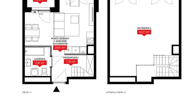 Rzut - Mieszkanie na sprzedaż 1 pokój o powierzchni 65,32 m² - numer A2 371 w 29L