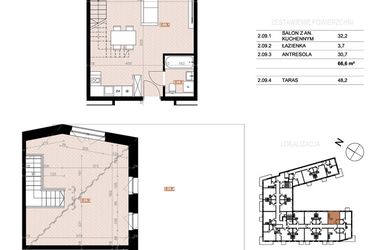 Rzut - Mieszkanie na sprzedaż 2 pokoje o powierzchni 66,6 m² - numer 209 w Szczecińska 20
