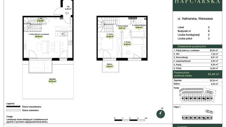 Rzut - Dom na sprzedaż 3 pokoje o powierzchni 63,48 m² - numer K2 w Hafciarska