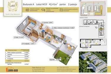 Rzut - Mieszkanie na sprzedaż 2 pokoje o powierzchni 42,41 m² - numer A.19 w Aleja Bohaterów