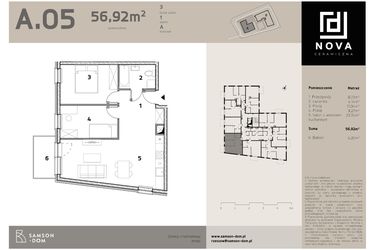 Rzut - Mieszkanie na sprzedaż 3 pokoje o powierzchni 56,92 m² - numer A5 w Nova Ceramiczna
