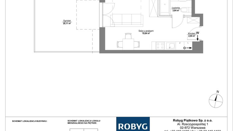 Rzut - Mieszkanie na sprzedaż 1 pokój o powierzchni 26,22 m² - numer C.0M14 w Początek Piątkowo bud. C