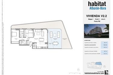 Rzut - Mieszkanie na sprzedaż 2 pokoje o powierzchni 127,2 m² - numer V2-P00-A w Habitat Alboran Bora