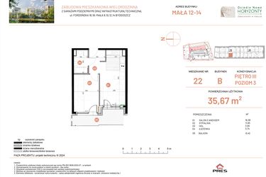 Rzut - Mieszkanie na sprzedaż 2 pokoje o powierzchni 35,67 m² - numer 12.22 w Osiedle Nowe Horyzonty etap III