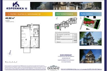 Rzut - Mieszkanie na sprzedaż 2 pokoje o powierzchni 42,92 m² - numer D03 w Kopernika Szesnaście