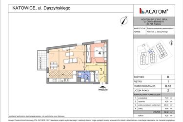 Rzut - Mieszkanie na sprzedaż 2 pokoje o powierzchni 51,82 m² - numer B12 w Daszyńskiego Park