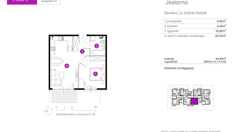 Rzut - Mieszkanie na sprzedaż 2 pokoje o powierzchni 44,69 m² - numer 27.A.0.4 w Murapol Siewierz Jeziorna bud. 27 i 28