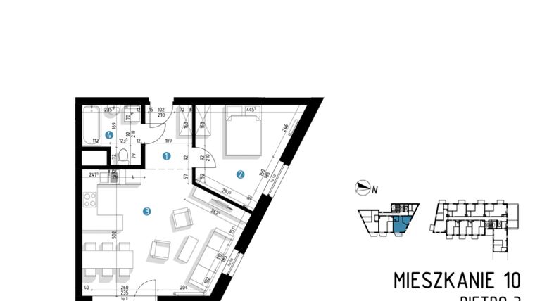 Rzut - Mieszkanie na sprzedaż 2 pokoje o powierzchni 49,9 m² - numer 6C.10 w Parkowa 6AC - ETAP III