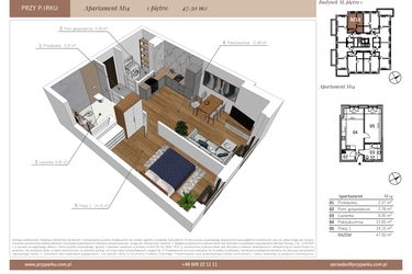 Rzut - Mieszkanie na sprzedaż 2 pokoje o powierzchni 47,3 m² - numer M14 w Przy Parku etap II