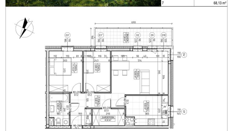 Rzut - Mieszkanie na sprzedaż 3 pokoje o powierzchni 68,13 m² - numer C5.03.51 w Osiedle Panorama Wiślana Etap IV - budynek C5
