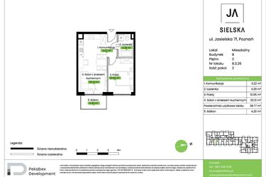 Rzut - Mieszkanie na sprzedaż 2 pokoje o powierzchni 38,77 m² - numer B.3.26 w JA_SIELSKA V