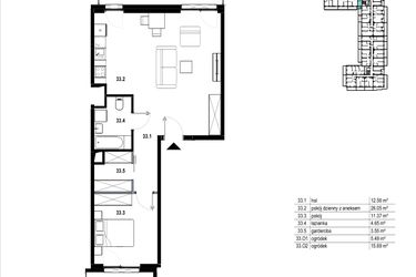 Rzut - Mieszkanie na sprzedaż 2 pokoje o powierzchni 58,18 m² - numer C3.33 w Osiedle Mozaika