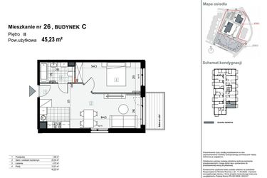 Rzut - Mieszkanie na sprzedaż 2 pokoje o powierzchni 45,23 m² - numer C26 w Apartamenty Kopernika