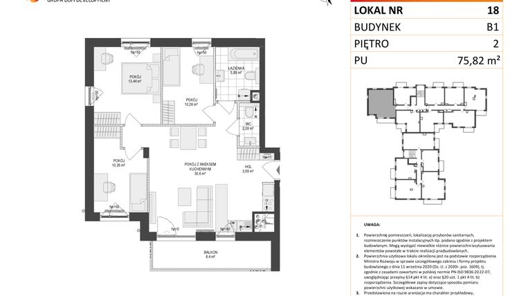 Rzut - Mieszkanie na sprzedaż 4 pokoje o powierzchni 75,82 m² - numer 18 w Locus 2