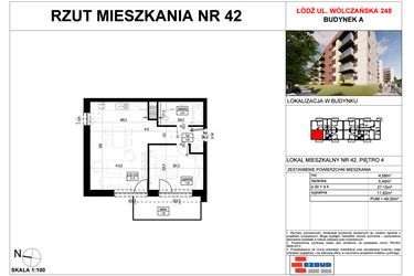 Rzut - Mieszkanie na sprzedaż 2 pokoje o powierzchni 49 m² - numer A.42 w Wólczańska 248 - etap II