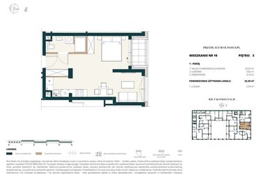 Rzut - Mieszkanie na sprzedaż 1 pokój o powierzchni 32,21 m² - numer 3. M10. w Przy Placu Wolności
