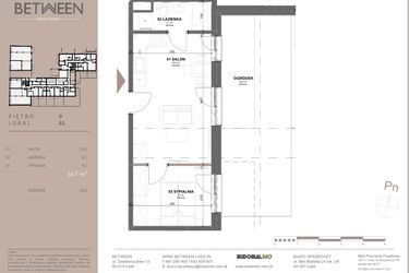Rzut - Mieszkanie na sprzedaż 2 pokoje o powierzchni 34,7 m² - numer 61 w BETWEEN