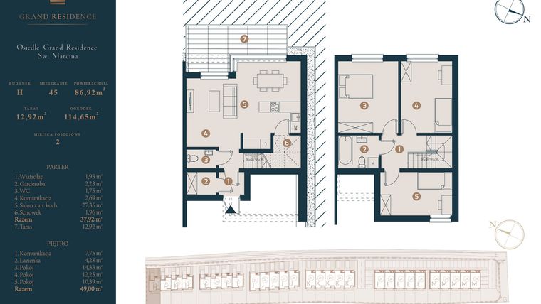 Rzut - Dom na sprzedaż 4 pokoje o powierzchni 86,92 m² - numer H45 w Osiedle Św. Marcina